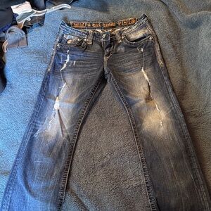 Rock Revival Women’s Distressed Boot Cut Jeans - Dark Blue